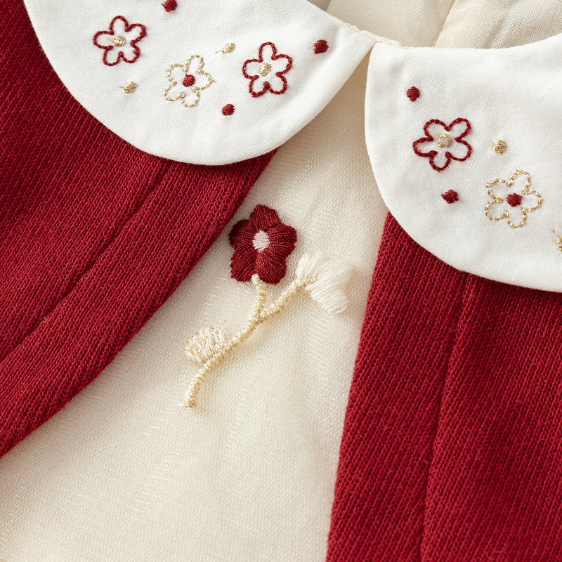 فستان بنات بأكمام طويلة من قماش محبوك باللون الخمري مع تنورة تول بأسلوب أميرة