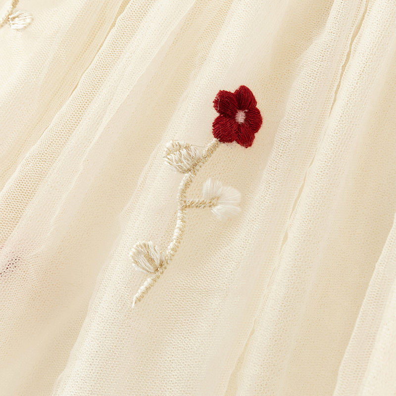 فستان بنات بأكمام طويلة من قماش محبوك باللون الخمري مع تنورة تول بأسلوب أميرة