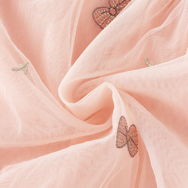 فستان بنات طويل الأكمام من التول باللون الوردي بأسلوب لطيف