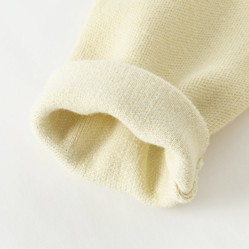 فستان بنات بأكمام طويلة باللون الأصفر بقماش محبوك وتنورة تول، ستايل كاجوال راقٍ