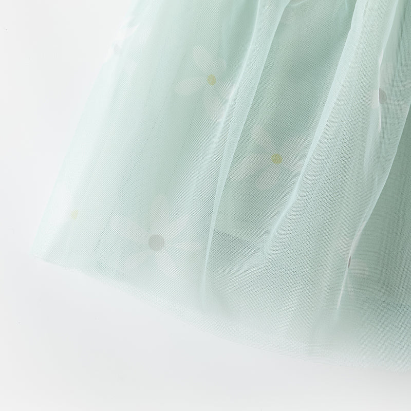 فستان بنات بأكمام طويلة باللون الأخضر المائي من قماش محبوك وتنورة تول تصميم أميري