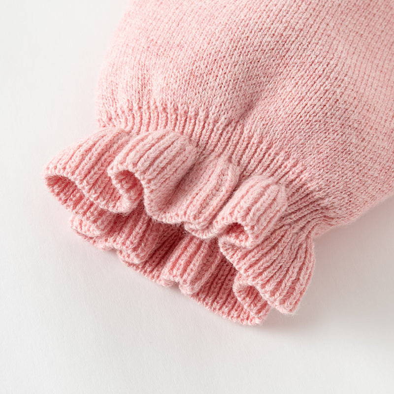 فستان بنات طويل الأكمام من قماش محبوك باللون الوردي بأسلوب لطيف مع تنورة تول بأسلوب أميرة