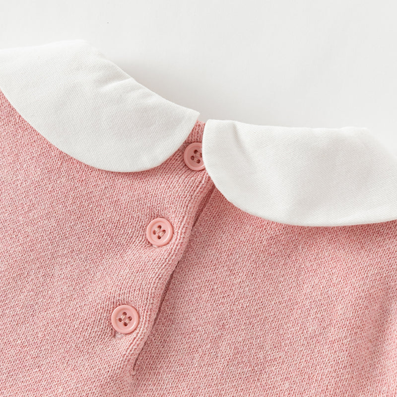 فستان بنات طويل الأكمام من قماش محبوك باللون الوردي بأسلوب لطيف مع تنورة تول بأسلوب أميرة