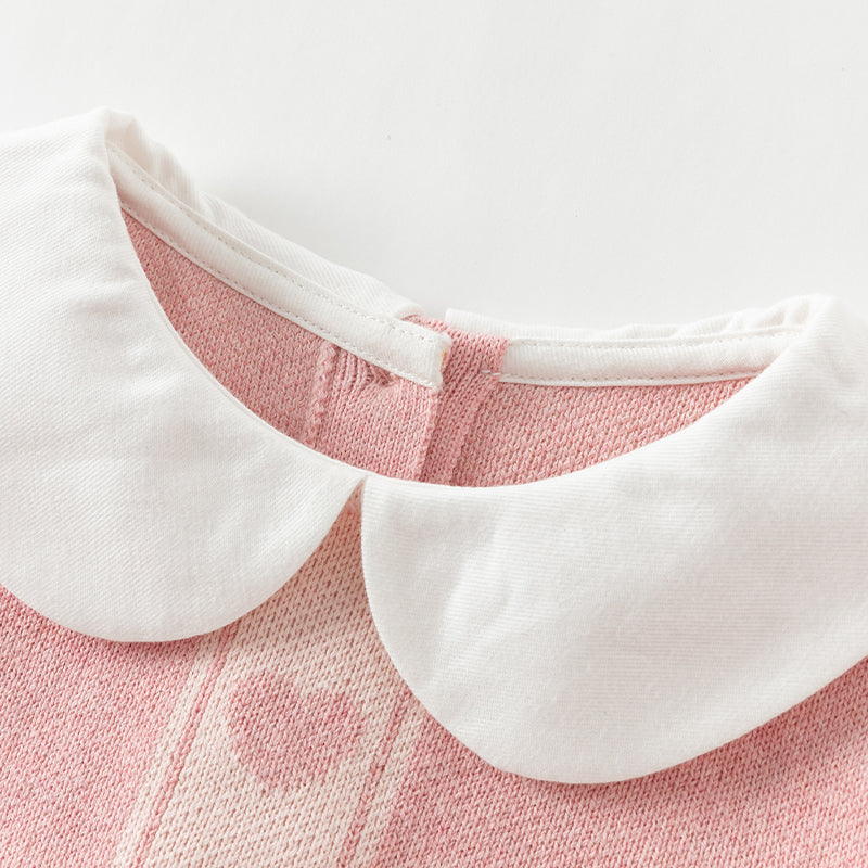 فستان بنات طويل الأكمام من قماش محبوك باللون الوردي بأسلوب لطيف مع تنورة تول بأسلوب أميرة