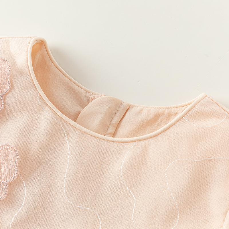 فستان للبنات الصغيرات بأكمام طويلة من التول باللون الوردي الفاتح بتصميم أميري