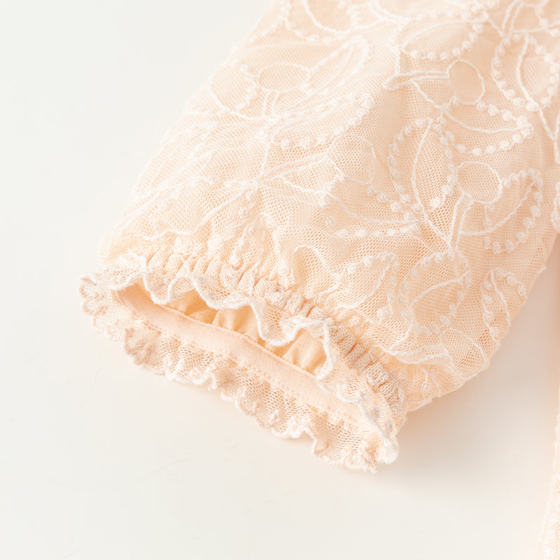 فستان بنات طويل الأكمام من التول باللون الوردي الفاتح بأسلوب أنيق