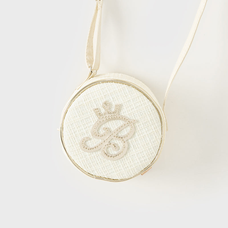 حقيبة كروس بودي أنيقة باللون الأبيض الفضي للبنات من قماش تويد بطابع أميري