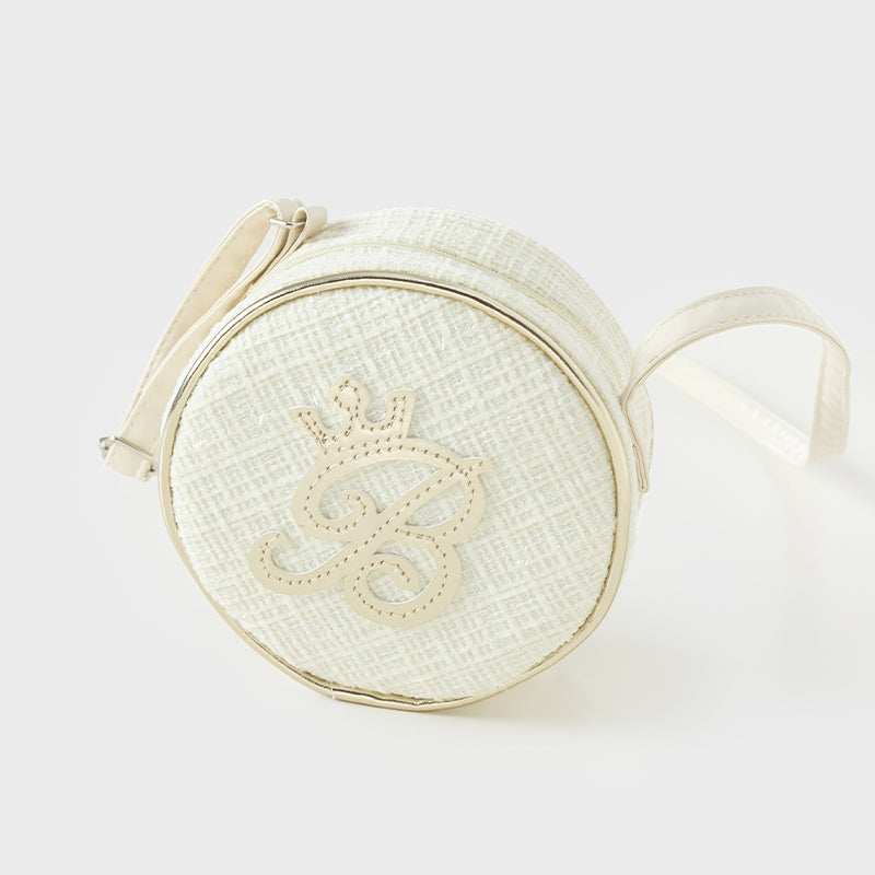 حقيبة كروس بودي أنيقة باللون الأبيض الفضي للبنات من قماش تويد بطابع أميري