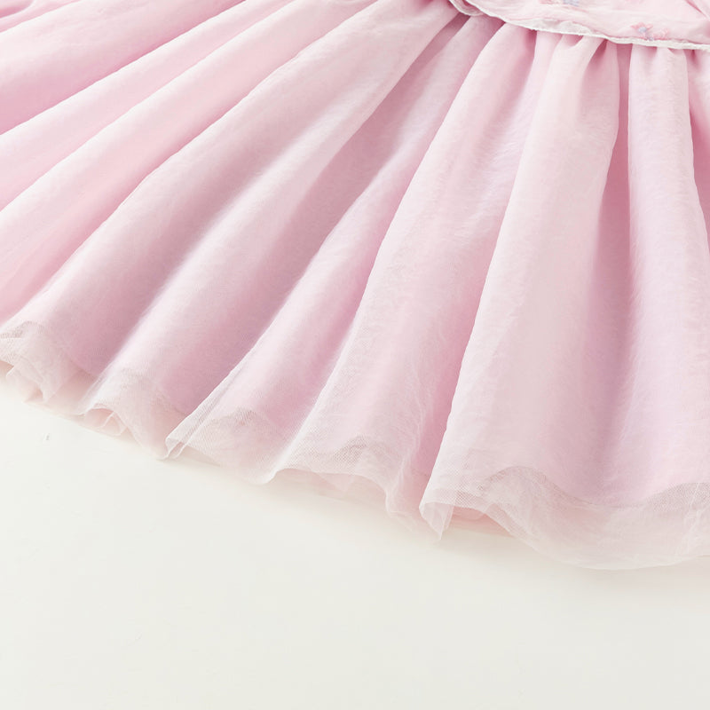 فستان بنات طويل الأكمام من التول باللون الأرجواني الوردي بأسلوب صيني عصري (يشمل حقيبة كروس)