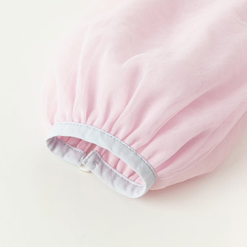 فستان بنات طويل الأكمام من التول باللون الأرجواني الوردي بأسلوب صيني عصري (يشمل حقيبة كروس)