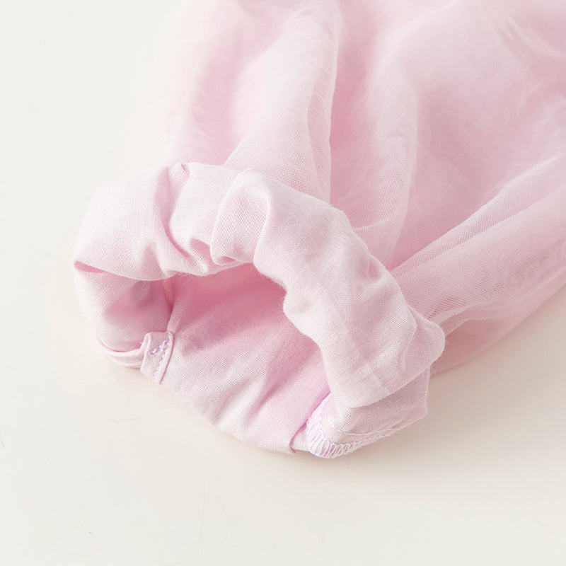 فستان بنات طويل الأكمام من التول باللون الأرجواني الوردي بأسلوب صيني عصري (يشمل حقيبة كروس)