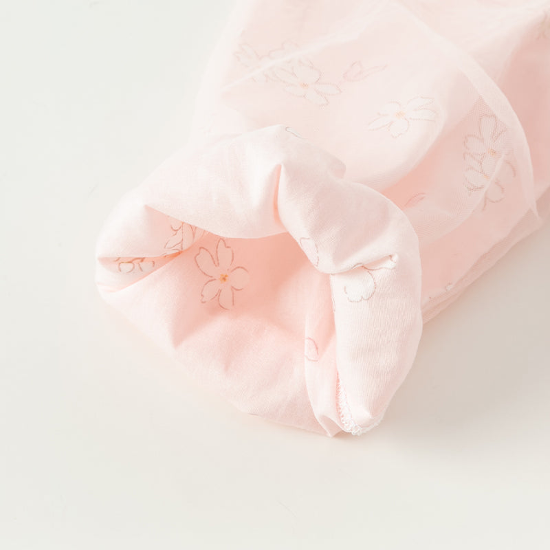 فستان بنات بأكمام طويلة من التول وردي فاتح مطبوع بالزهور تصميم صيني