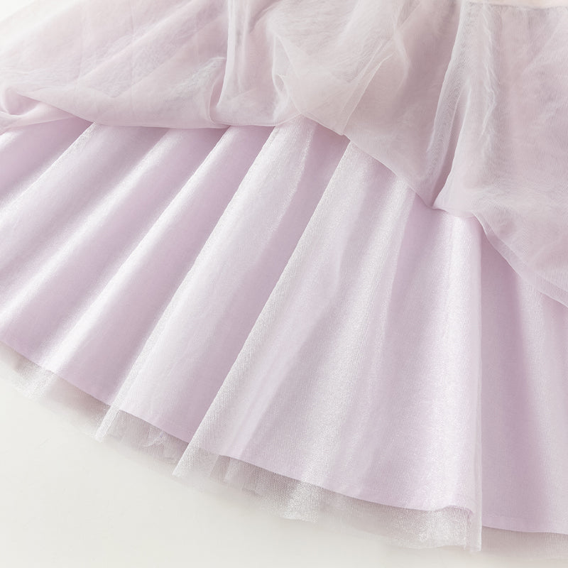 فستان بنات طويل الأكمام من التول باللون البنفسجي الغباري بأسلوب صيني عصري