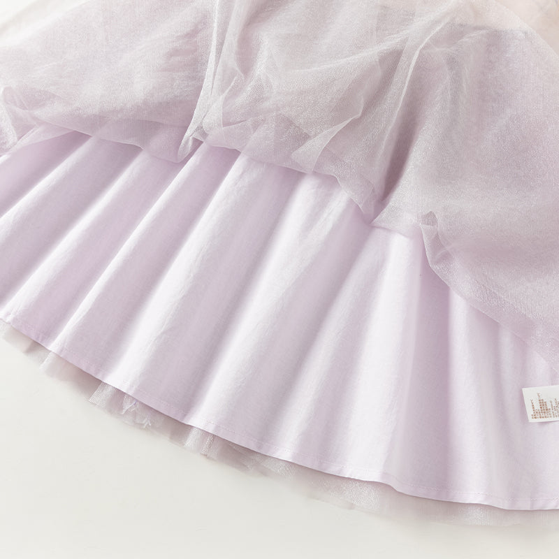 فستان بنات طويل الأكمام من التول باللون البنفسجي الغباري بأسلوب صيني عصري