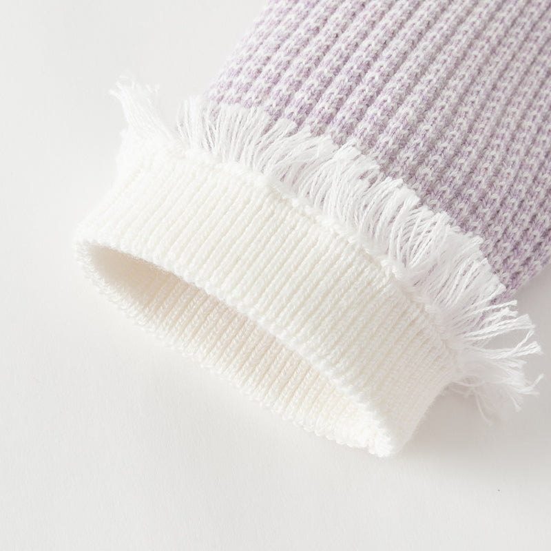 فستان بنات بأكمام طويلة بنفسجي من قماش محبوك مزين بنجوم وشراشيب وتنورة تول