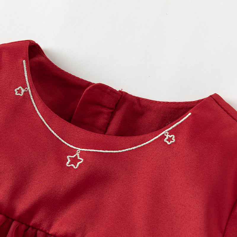 فستان بنات بأكمام طويلة من التول أحمر تصميم أميري