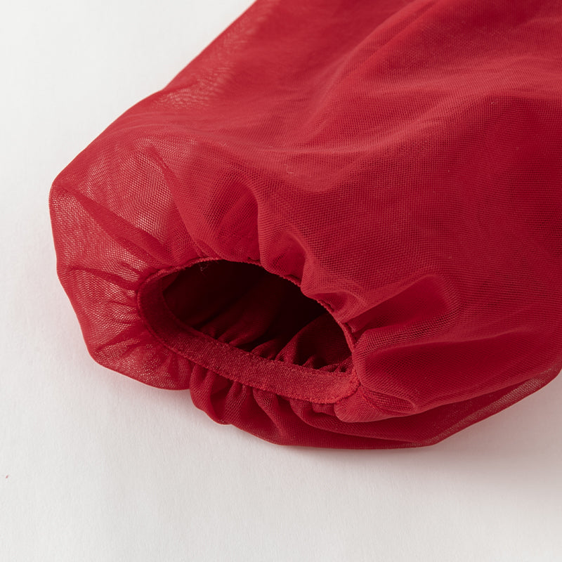 فستان بنات بأكمام طويلة من التول أحمر تصميم أميري