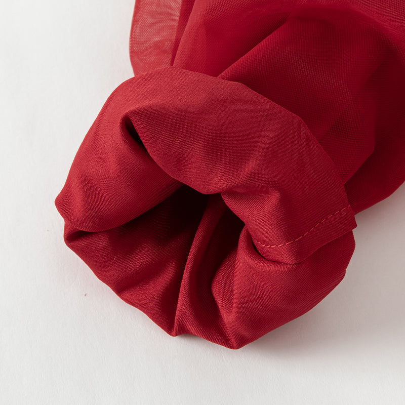 فستان بنات بأكمام طويلة من التول أحمر تصميم أميري