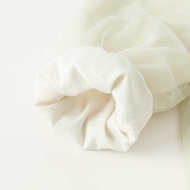 فستان بنات طويل الأكمام من التول باللون الأخضر الفاصوليائي بأسلوب صيني عصري (يشمل زينة تدلي من الخيوط الصينية)