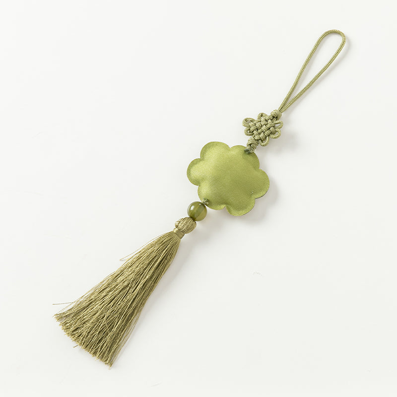 فستان بنات طويل الأكمام من التول باللون الأخضر الفاصوليائي بأسلوب صيني عصري (يشمل زينة تدلي من الخيوط الصينية)