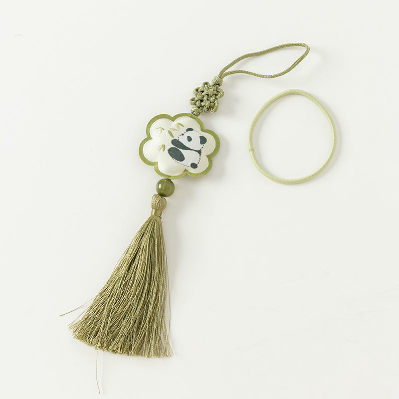 فستان بنات طويل الأكمام من التول باللون الأخضر الفاصوليائي بأسلوب صيني عصري (يشمل زينة تدلي من الخيوط الصينية)