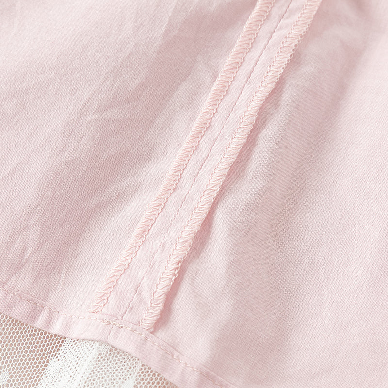 فستان للبنات الصغيرات بأكمام طويلة من التول الوردي بتصميم أنيق مزين بتطريز زهور (يشمل حقيبة كروس)