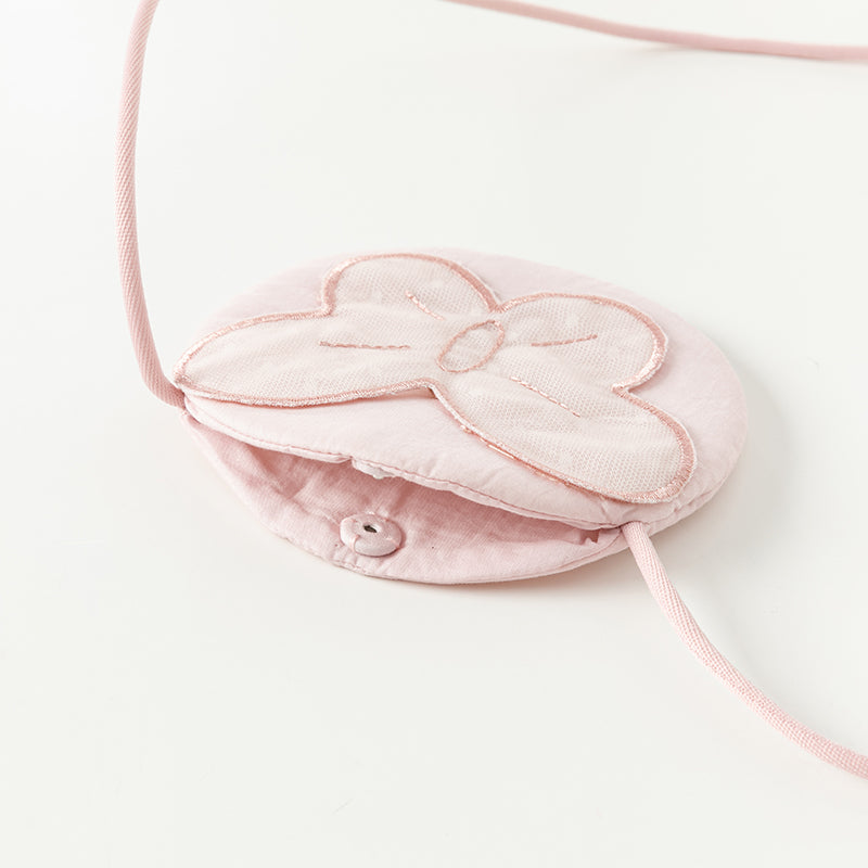 فستان للبنات الصغيرات بأكمام طويلة من التول الوردي بتصميم أنيق مزين بتطريز زهور (يشمل حقيبة كروس)