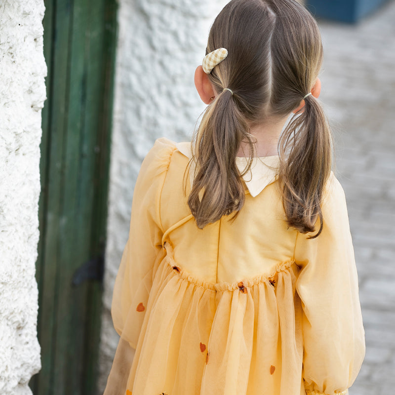 فستان بنات طويل الأكمام من التول باللون البرتقالي بأسلوب لطيف(يشمل حقيبة كروس)