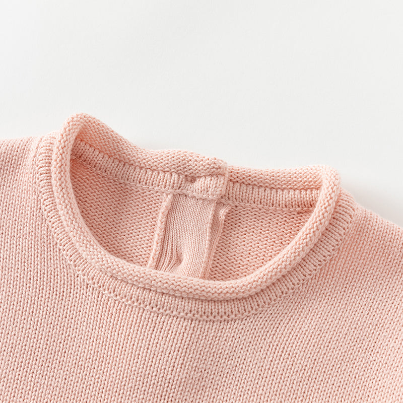 فستان بنات بأكمام طويلة من قماش محبوك باللون الخمري/الوردي الفاتح مع تنورة تول متعددة الطبقات بأسلوب غير رسمي