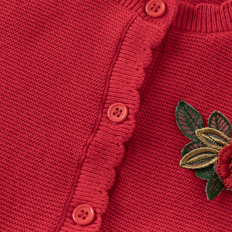 فستان أميرة للأطفال بأكمام طويلة من التريكو الأحمر مع تنورة من التول، مزين بنقاط حمراء على شكل قلوب