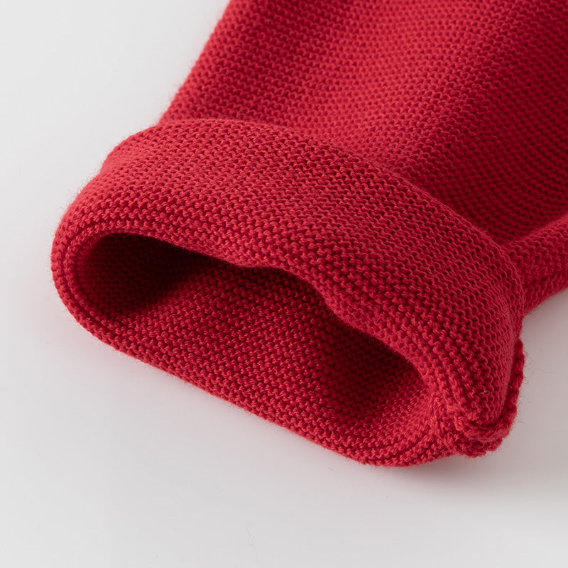 فستان أميرة للأطفال بأكمام طويلة من التريكو الأحمر مع تنورة من التول، مزين بنقاط حمراء على شكل قلوب