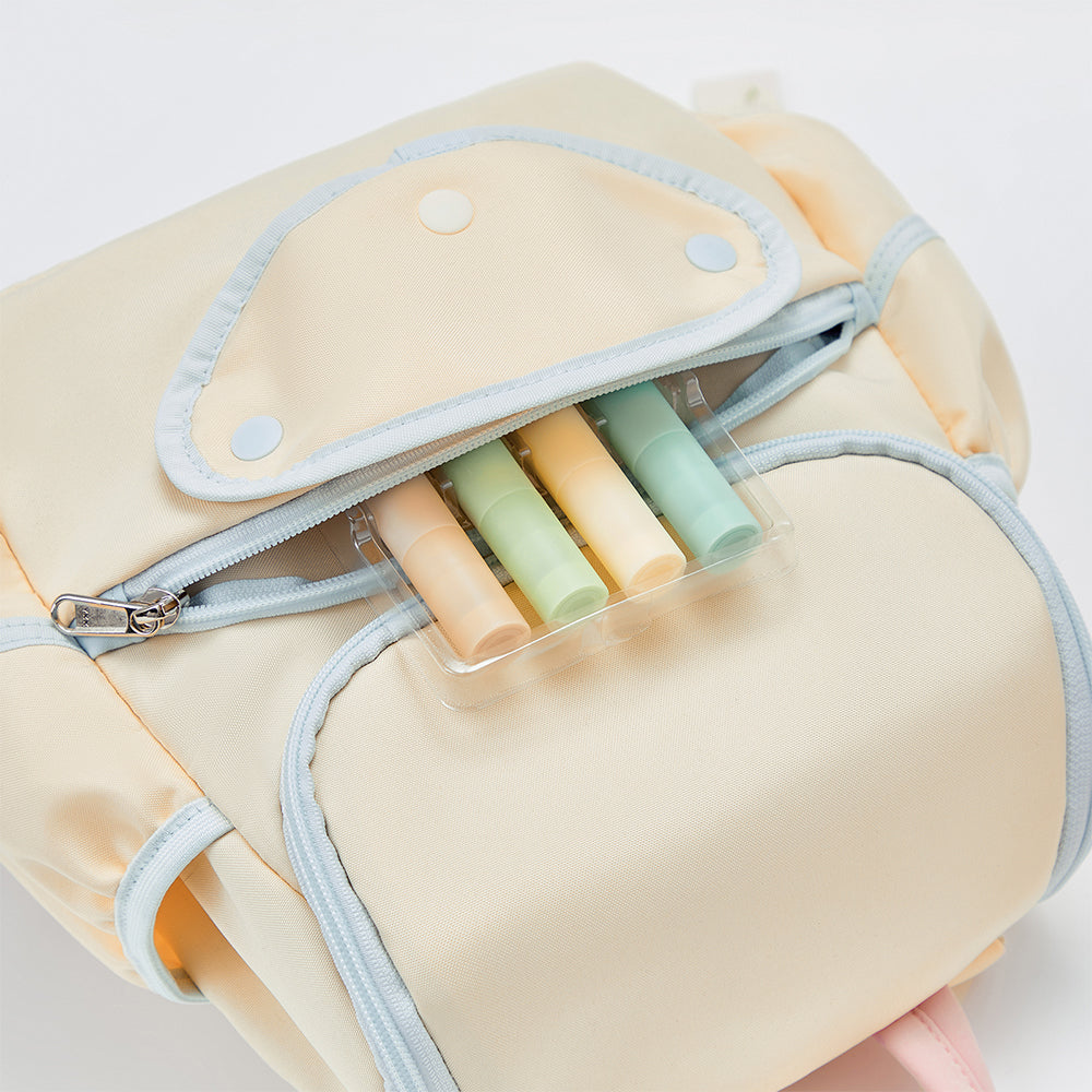 حقيبة ظهر مدرسية لطيفة للبنات الصغيرات بشكل أرنب من الفرو باللون البيج مع حزام قابل للتعديل