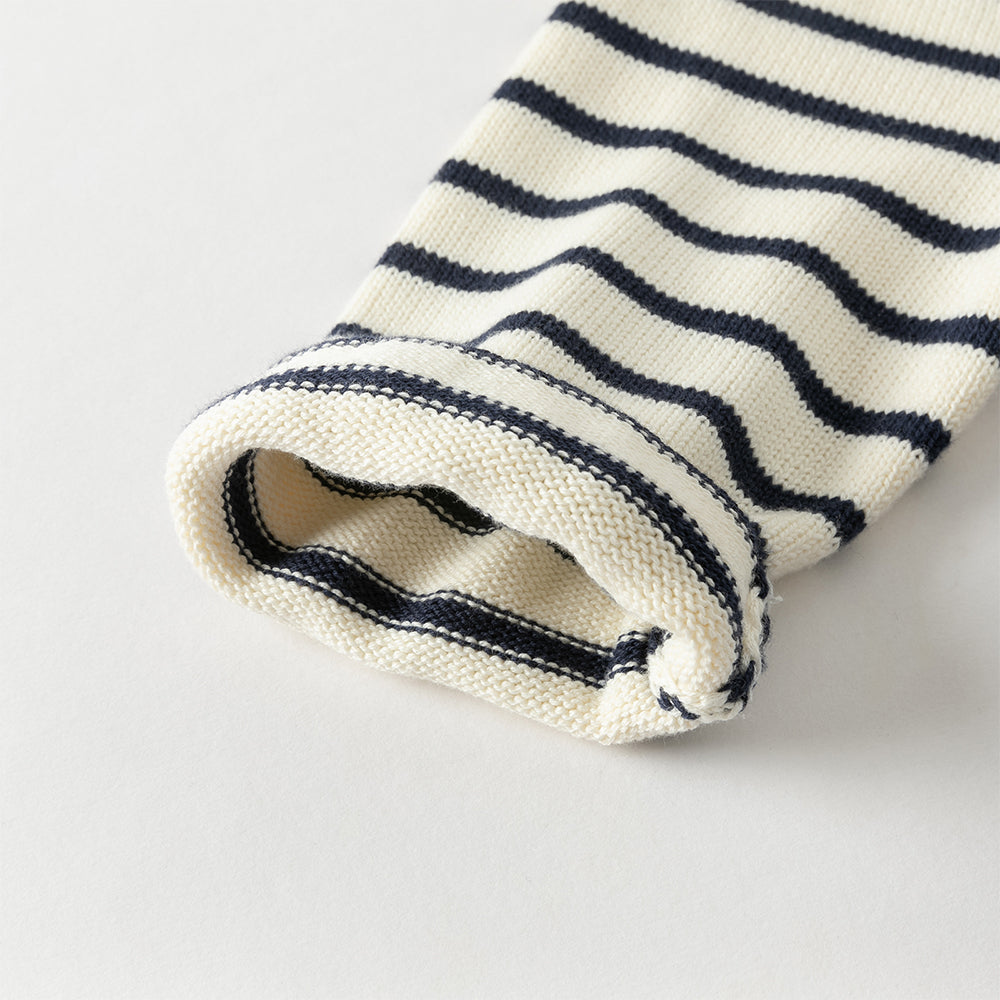 فستان للأطفال بأكمام طويلة من قماش مخطط باللون الكحلي مع تنورة من التول، بطابع بحري