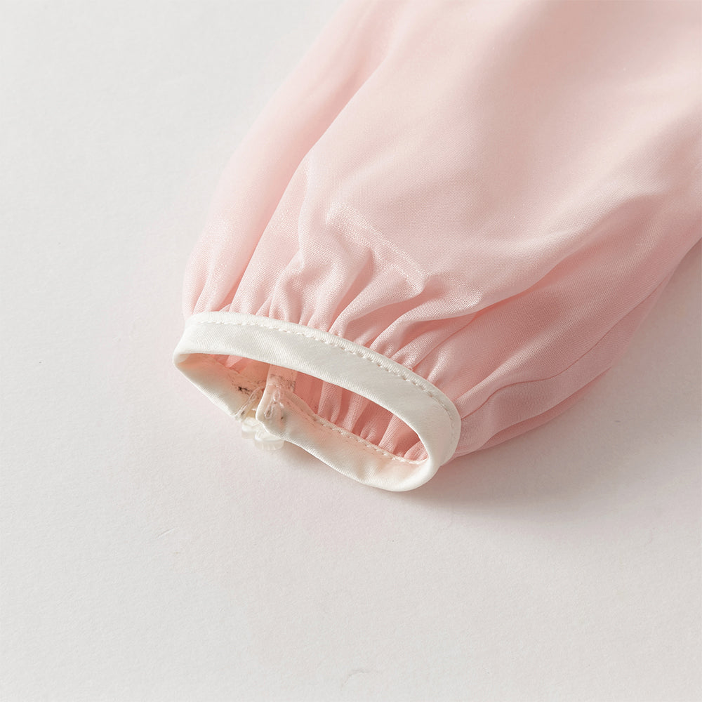 فستان بنات طويل الأكمام من التول باللون الأحمر الداكن بأسلوب صيني عصري (يشمل زينة تدلي من الخيوط الصينية)