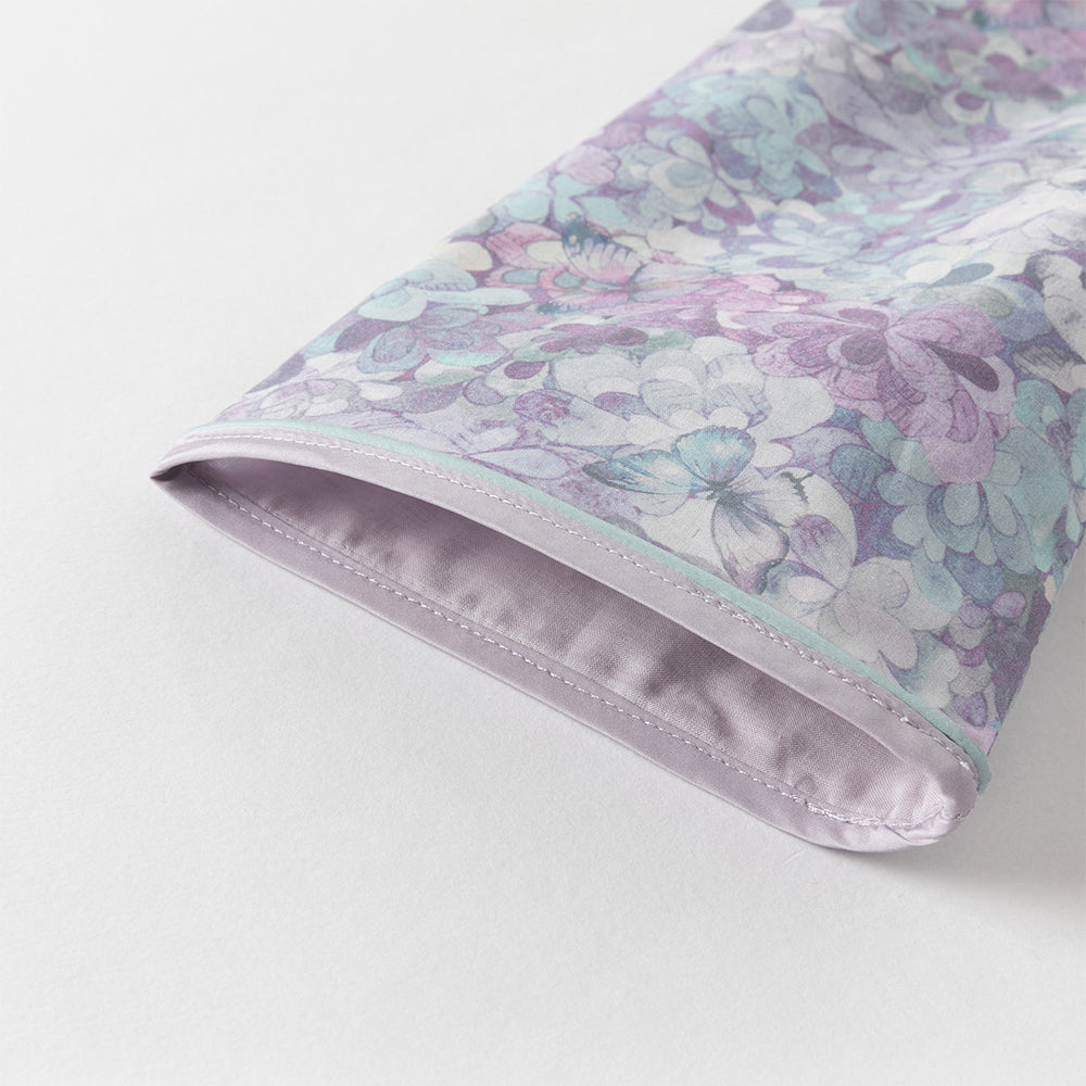 فستان بنات طويل الأكمام من قماش مزخرف بالزهور البنفسجية مع تنورة تول بأسلوب أميرة تصميم صيني عصري