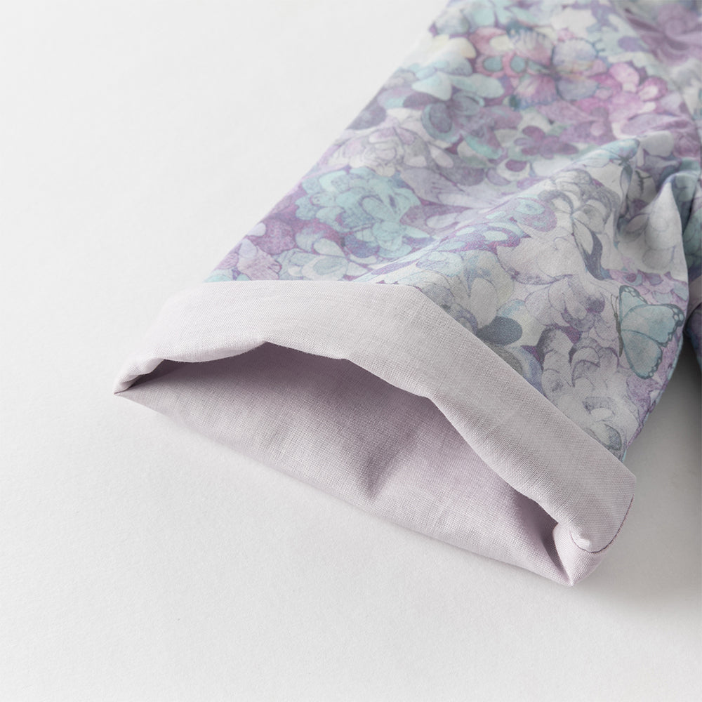 فستان بنات طويل الأكمام من قماش مزخرف بالزهور البنفسجية مع تنورة تول بأسلوب أميرة تصميم صيني عصري