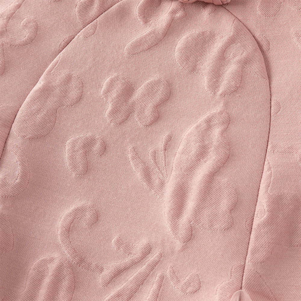 فستان بنات بأكمام طويلة من التول وردي مطاطي تصميم أميري مع تنورة شبكية