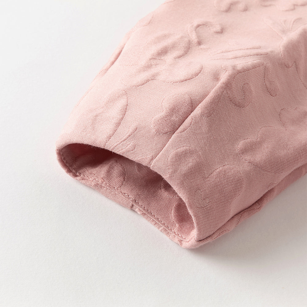 فستان بنات بأكمام طويلة من التول وردي مطاطي تصميم أميري مع تنورة شبكية