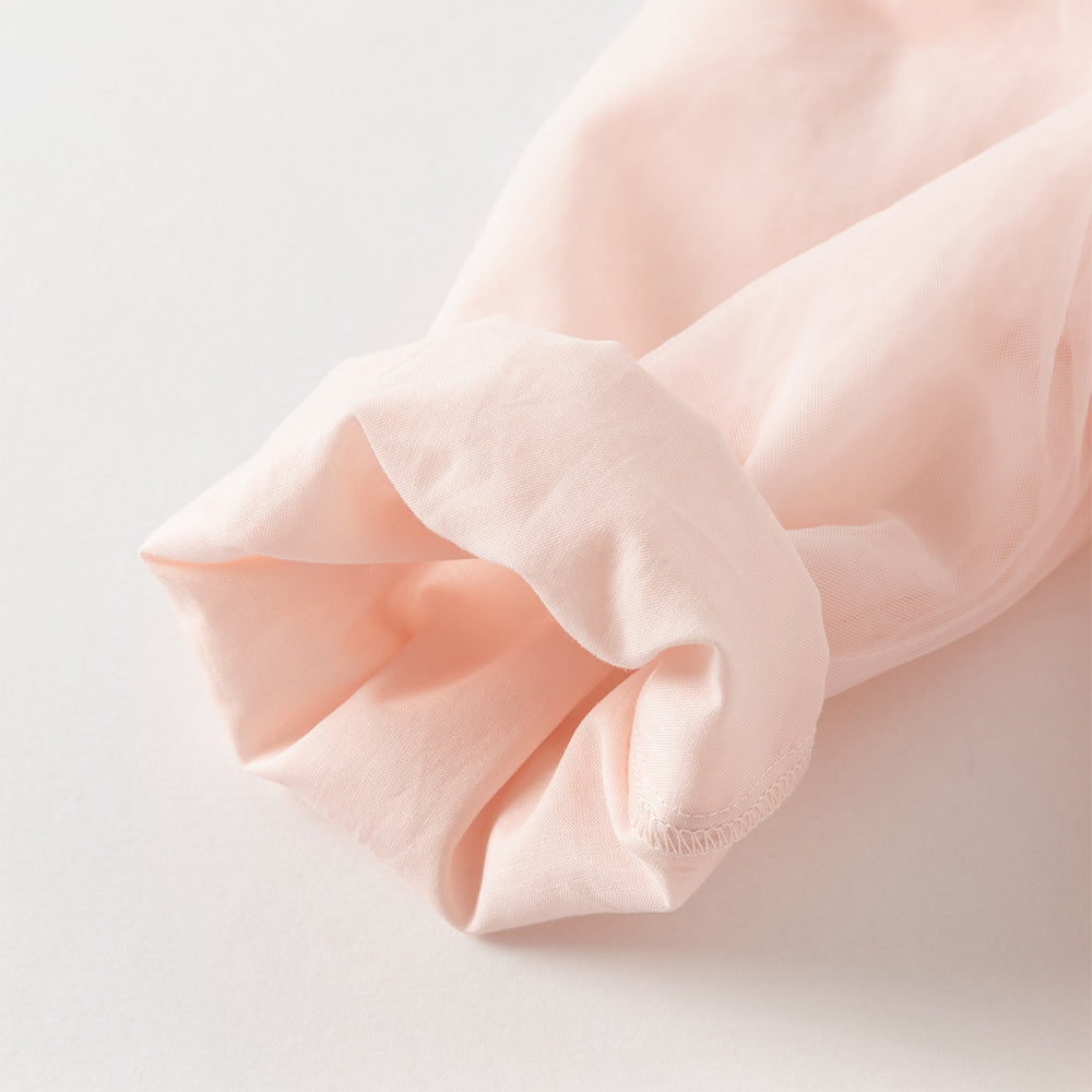 فستان بنات طويل الأكمام من التول باللون الوردي بأسلوب صيني عصري (يشمل زينة تدلي من الخيوط الصينية)