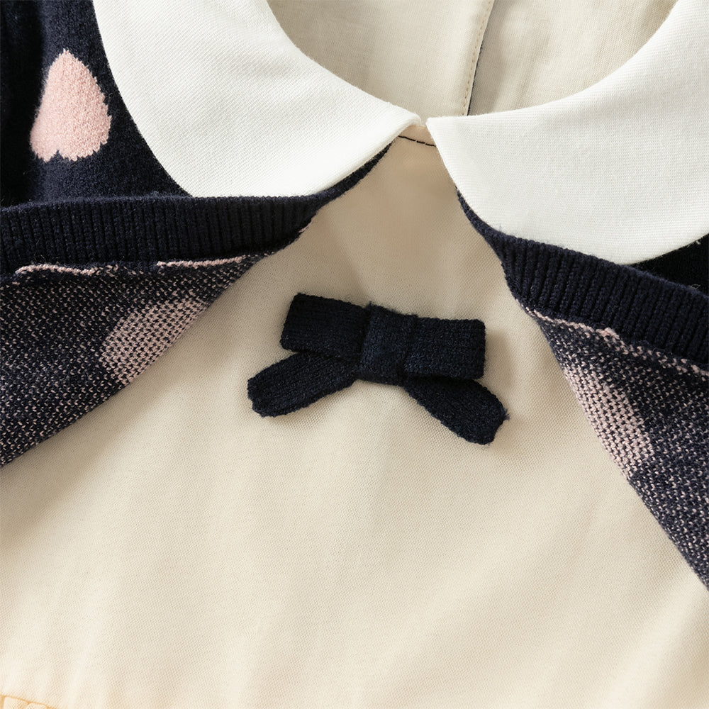 فستان طويل الأكمام للبنات من قماش محبوك باللون الكحلي مع تنورة تول باللون الأصفر بأسلوب أميرة