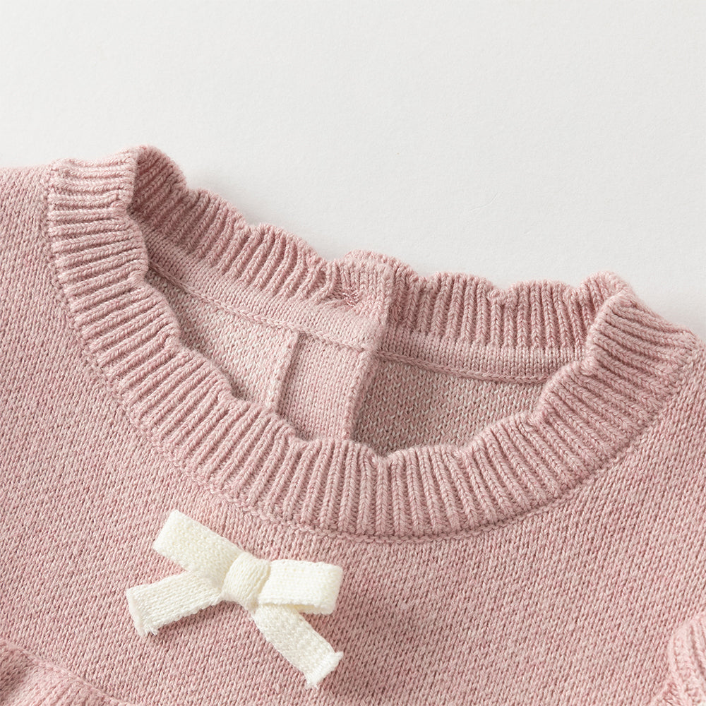 فستان بنات طويل الأكمام من قماش محبوك باللون الوردي مع تنورة تول بأسلوب أميرة