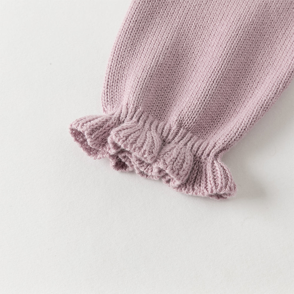 فستان للبنات الصغيرات بأكمام طويلة من التول البنفسجي مع عناصر محبوكة وتطريز زهور