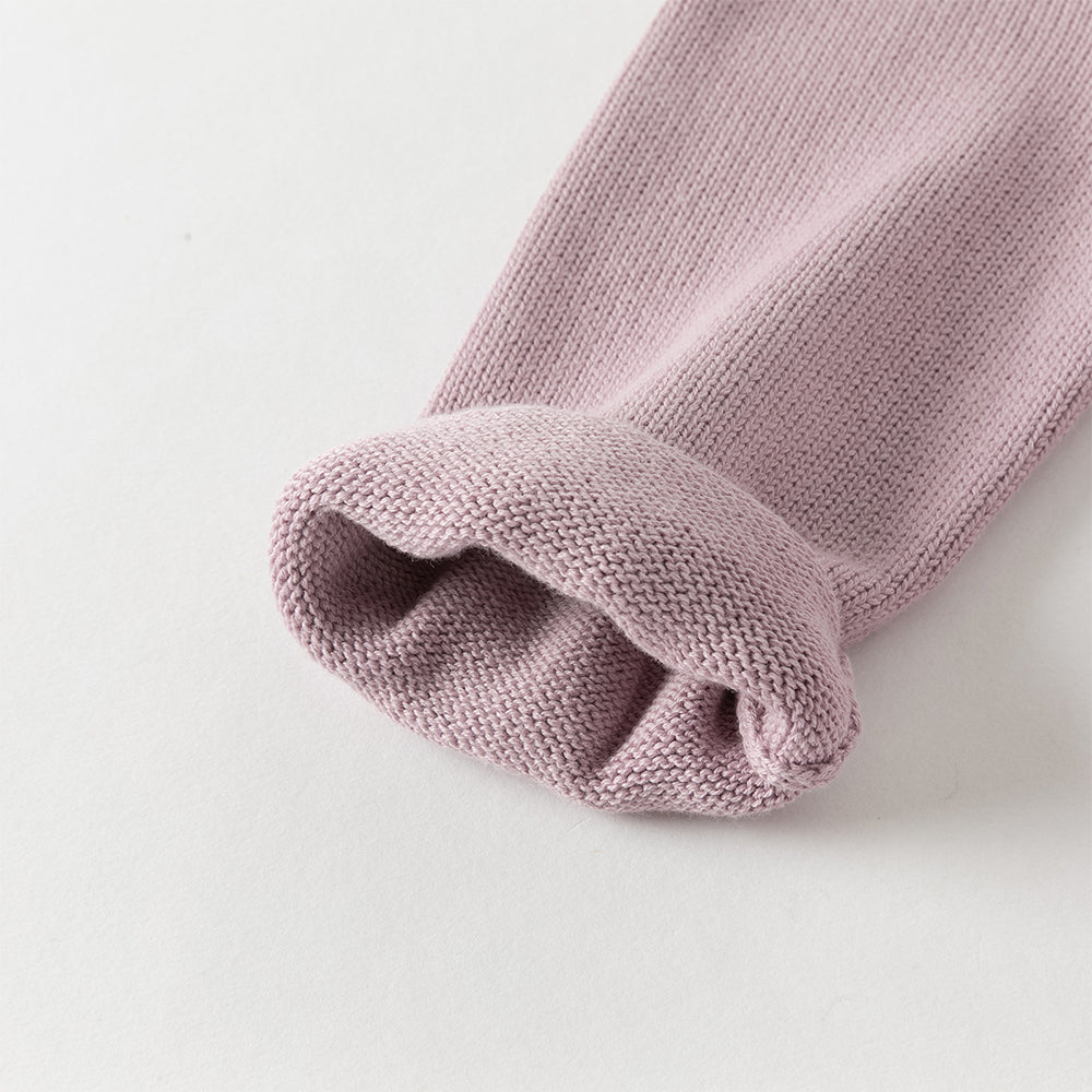 فستان للبنات الصغيرات بأكمام طويلة من التول البنفسجي مع عناصر محبوكة وتطريز زهور