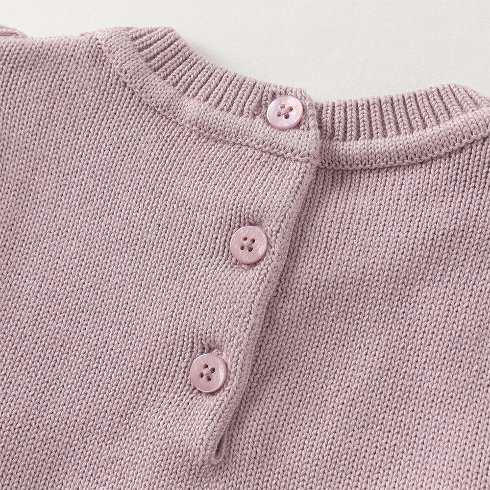 فستان للبنات الصغيرات بأكمام طويلة من التول البنفسجي مع عناصر محبوكة وتطريز زهور