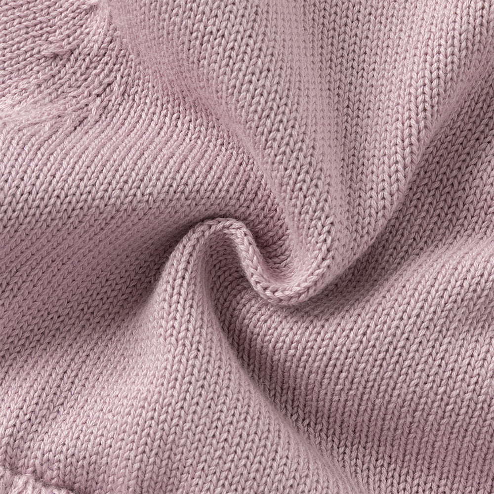 فستان للبنات الصغيرات بأكمام طويلة من التول البنفسجي مع عناصر محبوكة وتطريز زهور