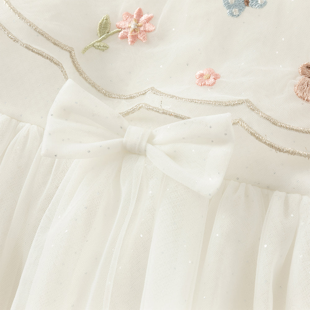 فستان شبكي للبنات بأكمام طويلة باللون الأبيض بتصميم صيني