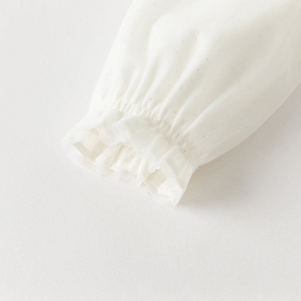 فستان شبكي للبنات بأكمام طويلة باللون الأبيض بتصميم صيني