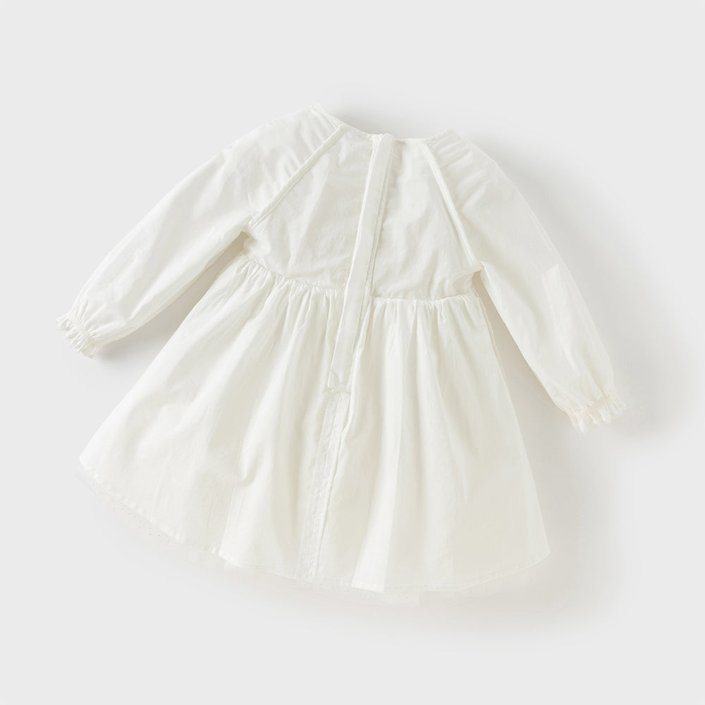 فستان شبكي للبنات بأكمام طويلة باللون الأبيض بتصميم صيني