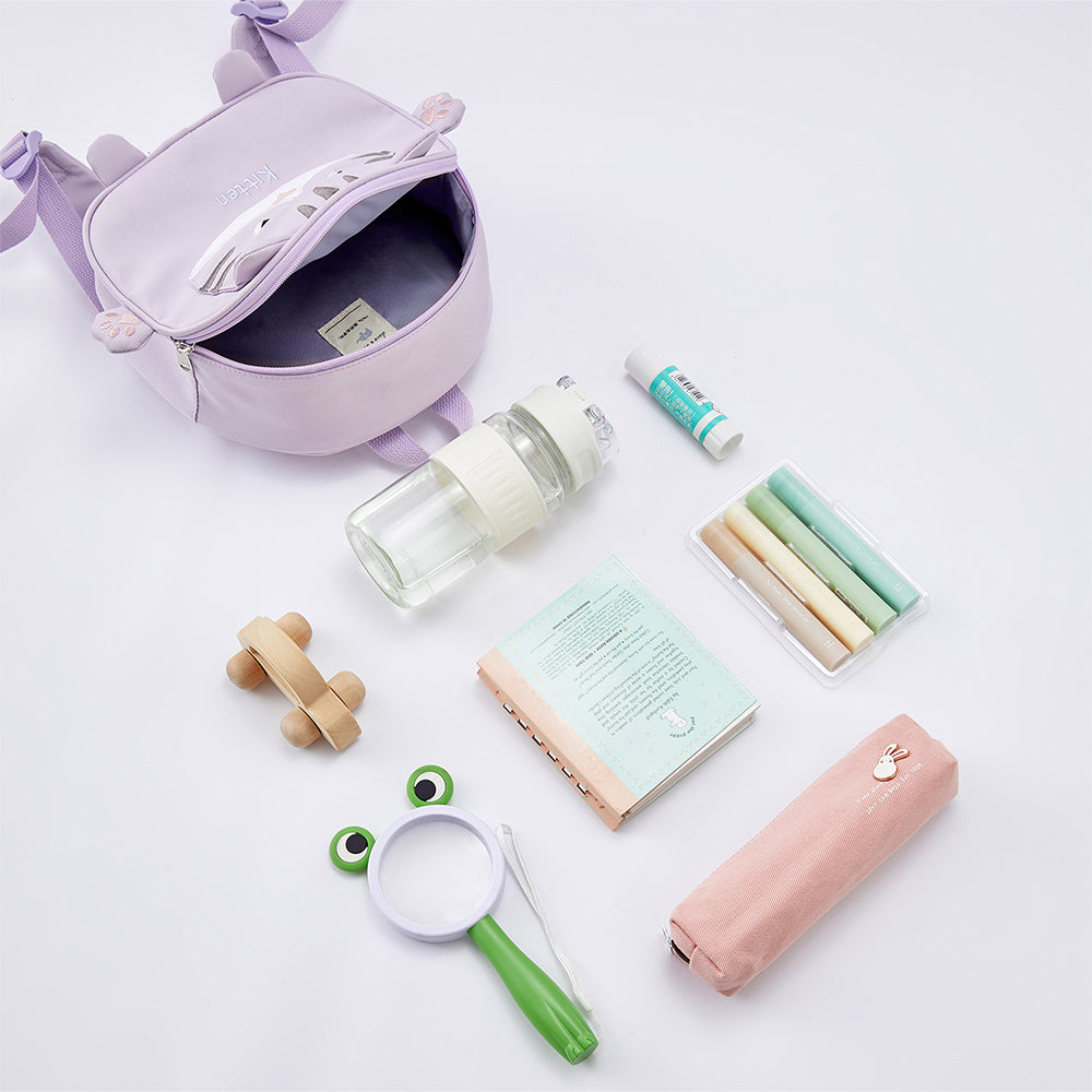 حقيبة ظهر مدرسية خفيفة للأطفال بلون بنفسجي بتصميم قطة لطيفة