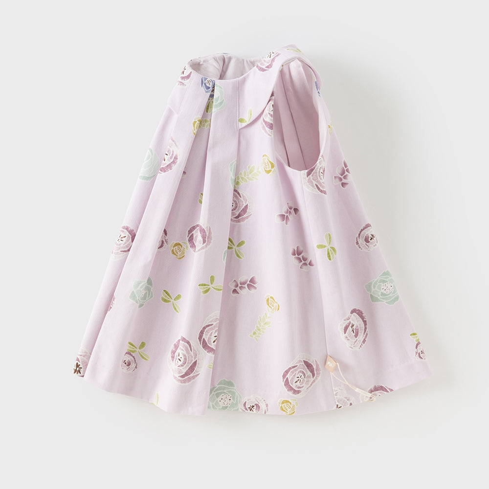 فستان بنات صيفي بدون أكمام باللون الوردي بطبعة الورود